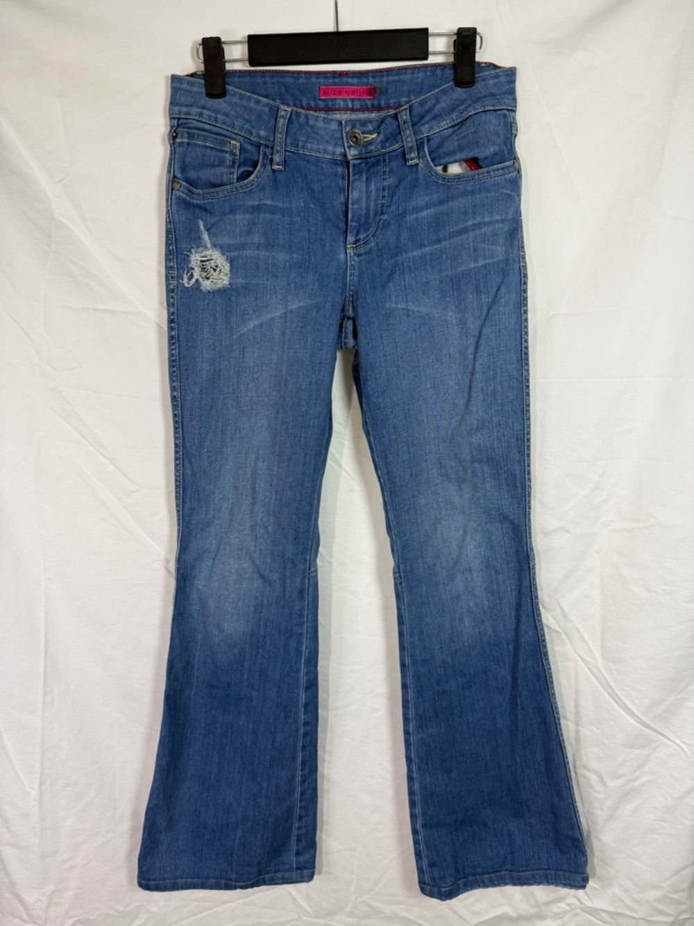 Alice + Olivia Bootcut Distressed Jeans Medium Wash Stretch Denim USA‎ 4